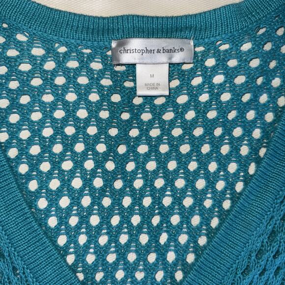 Christopher & Banks Teal Open Knit Cardigan - Size Medium - Picture 2 of 7